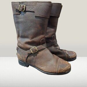 UGG Gershwin Shearling-Lined Brown Waterproof Leather Biker Boots